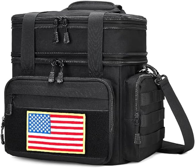 Tactical Lunch Box for Men, Insulated Lunch Bag Adult, Thermal Lunchbox Leakproof Waterproof Cooler Bag, Large Lunch Pail for Work Office Camping Travel (Black-Molle)
