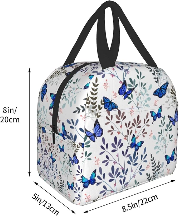 Butterfly Insulated Lunch Bag with Front Pocket,Reusable Cooler Tote with Zipper Use for Men & Women Camping/Hiking/Picnic/Beach/Travel
