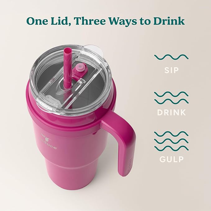 REDUCE 40 oz Stainless Steel Tumbler with Handle - Dual-Wall Vacuum Insulated Travel Mug, Sweat-Proof Lid & Reusable Straw - Keeps Drinks Cold for 24 Hrs, Fits Cupholders, Dishwasher Safe - Sangria