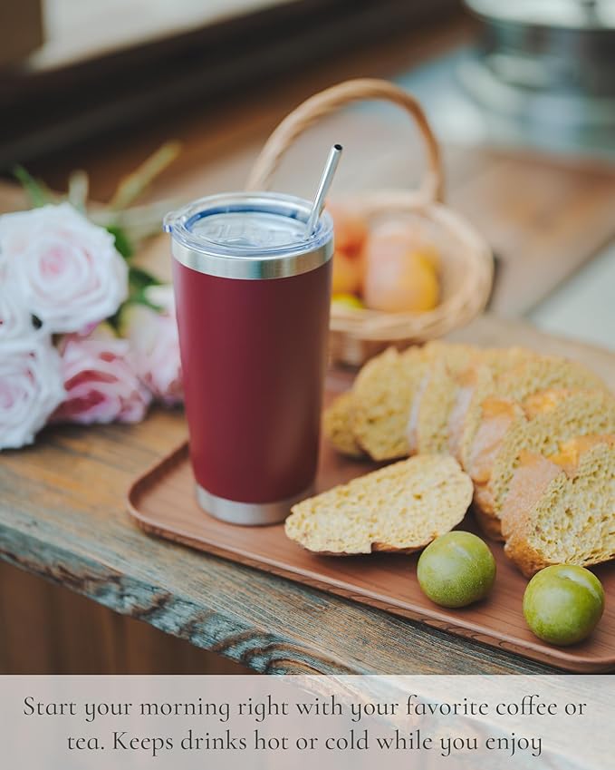 Travel Coffee Tumbler 20oz, 1 Pack Leakproof Travel Coffee Mug with Lid and Straw, Stainless Steel Double Wall Vacuum Insulated Tumbler for Hot/Iced Drinks (Textured Matte, Brown)