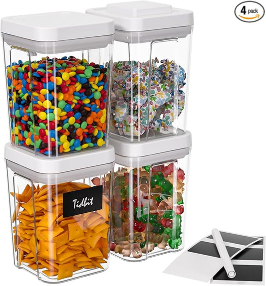 CHANCETSUI Airtight Kitchen Food Storage Containers: Clear Plastic Pantry Organizer with Lids for Baking Ingredients, 4-Piece Canister Set, 1.1 qt /1 L