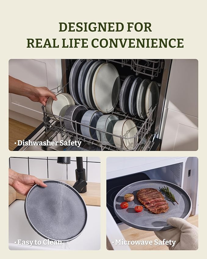 Famiware Annecy Plates and Bowls Sets, 12 Pieces Dinnerware Sets, Microwave and Dishwasher Safe Dishes Set for 4, Chip and Scratch Resistant, Misty-Blue