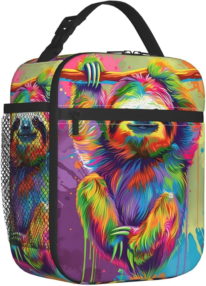 Reusable Sloth Lunch Box for Kids Girls Boys Women Adult, Insulated Cute Rainbow Lunch Bag,Polyester Cooler Handbags Case for School Picnic Work Travel Beach or Hiking (Colorful)