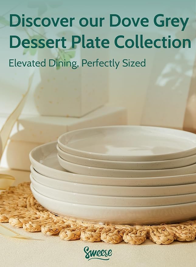 Sweese Porcelain Dinner Plates Set, 10 Inch, Round Salad Plates, Dove Gray - Dishwasher, Microwave Oven Safe