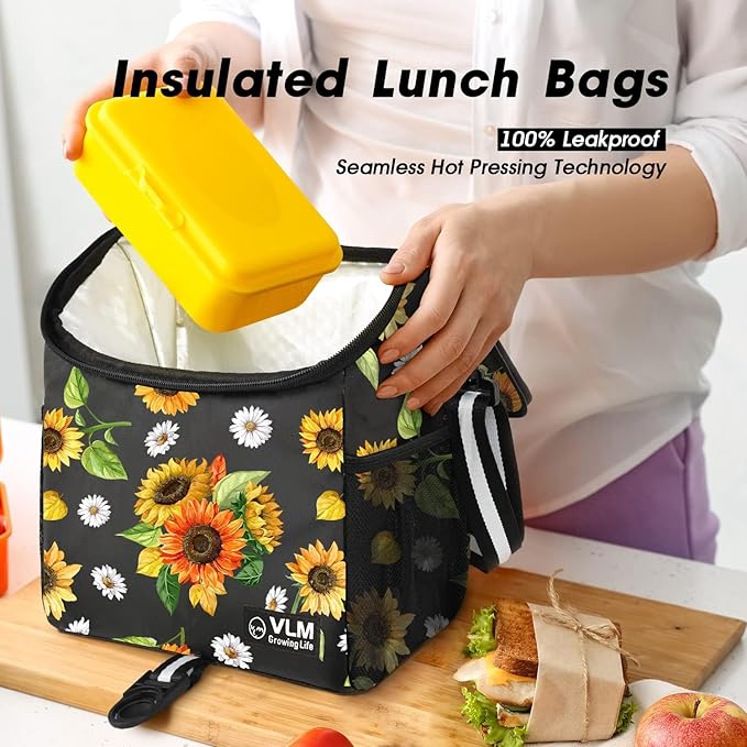 VLM Lunch Box for Women, Insulated Lunch Bag Women with Adjustable Shoulder Strap, Cute Lunch Tote Bag for Work,Picnic,Camping