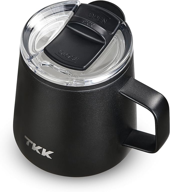 TKK 12 oz Insulated Coffee Mug with Handle Ceramic Coating Detachable Slider Lid Stainless Steel Tumbler Double Wall Vacuum Travel Cup