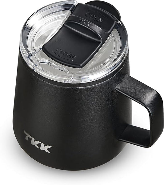 TKK 12 oz Insulated Coffee Mug with Handle Ceramic Coating Detachable Slider Lid Stainless Steel Tumbler Double Wall Vacuum Travel Cup