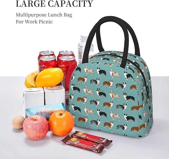 Aeoiba Australian Shepherds Dogs Insulated Lunch Box Tote Bag Handbag lunchbox Food Container Gourmet Tote Cooler warm Pouch For School work Office