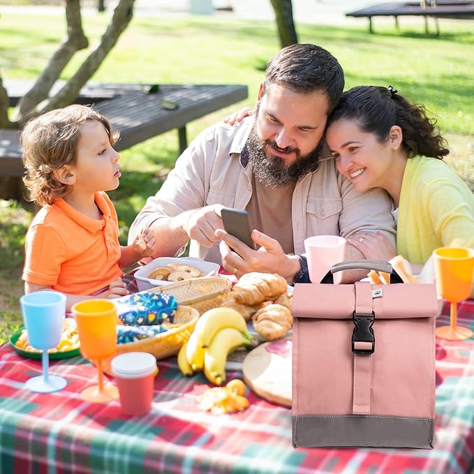 SUNNY BIRD Insulated Lunch Bag Pink Lunch Box Small Cooler Bag for Women, Girls, Adults and Teens (Pink with pink shoulder strap)
