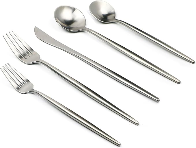 20-Pieces Luxury Silver 18/10 Stainless Steel Flatware Set, Matte Finish, Service for 4