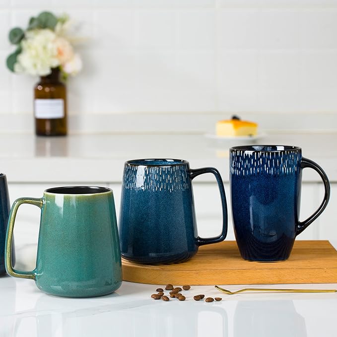 21 OZ Large Ceramic Coffee Mug, Jumbo Coffee Mugs, Big Tea Cups with a Large Handle for Office and Home, Microwave and Dishwasher Safe (21 OZ Star Blue)