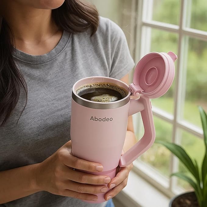 40 oz Tumbler with Straw and Leakproof Lid | Insulated Stainless Steel Tumbler | Travel Coffee Mug with Rotatable Handle | Fits Most Car Cup Holders (Dark & Light Pink)