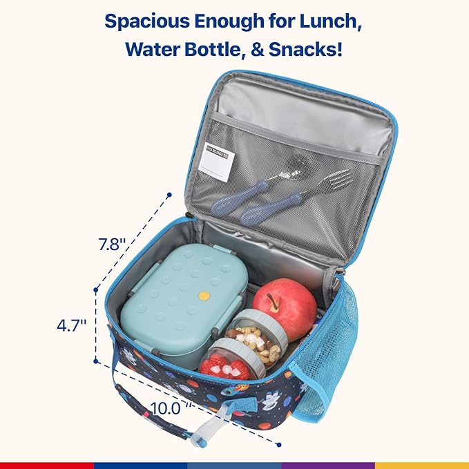 Bagseri Lunch Bag for Boys - Kids Lunch Bag Insulated Leak-Proof and Reusable Kids Lunch Box with Water Bottle Holder Toddler Lunchbox for Daycare and School, Dark Blue Space Astronaut