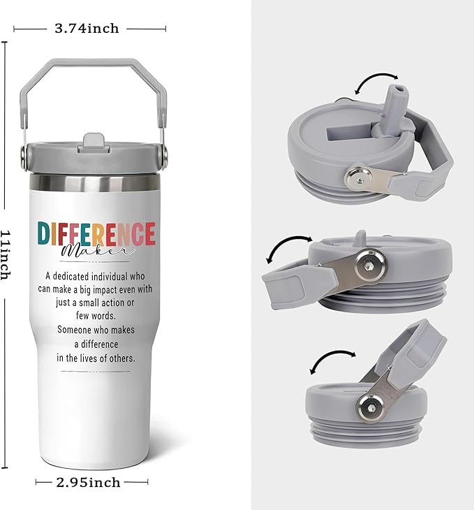 Difference Maker 30oz Tumbler with Handle – Stainless Steel Insulated Travel Tumbler for Women – Motivational Coffee Cup with Lid – Large Capacity Gift for Mom, Friends, Coworkers