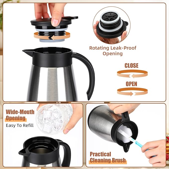 Uiifan 2 Pcs Thermal Coffee Carafe Insulated Stainless Steel Coffee Carafes for Keeping Hot and Cold Double Walled Vacuum Thermal Pot Flask with Brush for Water Milk Tea Home and Office(Silver,25oz)