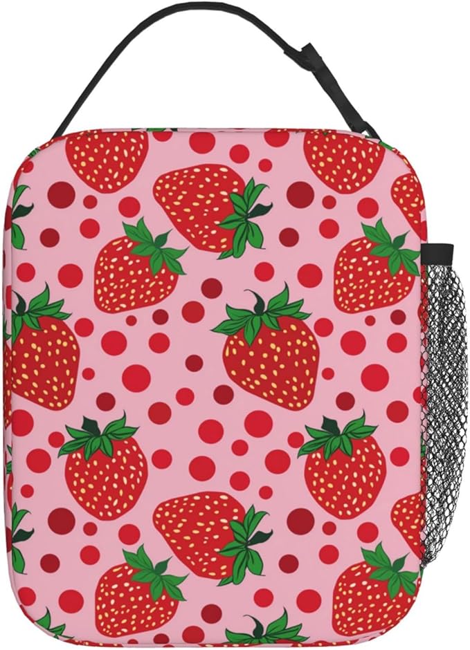 Strawberry Lunch Box for Adults Women Girls Boys Kids Pink Lunch Box Insulated Cooler Reusable Lunch Bag Container Gifts for Work Office Picnic Travel School