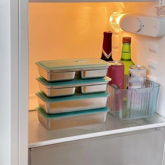 4PCS Grab and Go Snack Containers Stainless Steel Double Compartment Snack Containers, Dishwasher- Reusable Condiment Container with Lids, Snacks Dips Takeout Travel and Outdoor Camping