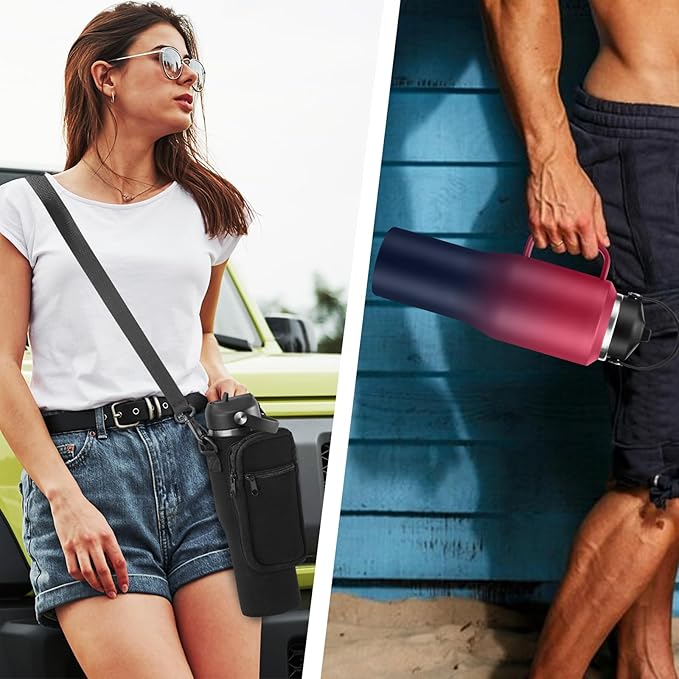 32/40 OZ Water Bottle with Handle, Stainless Steel Insulated Tumbler with Straw & Carrying Case, Vacuum Thermal Insulated Flask Mug, Coffee Tumbler Cup Fit in Car Cup Holder for Travel Drive