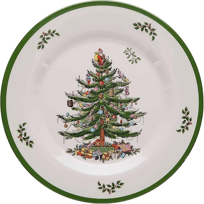 Spode Christmas Tree Melamine Salad Plate (Set of 4) - 8 Inch Shatterproof Serving Plate for Holiday Meals, Holiday Party - Festive Tableware for Indoor & Outdoor Use, Dishwasher Safe Dinnerware