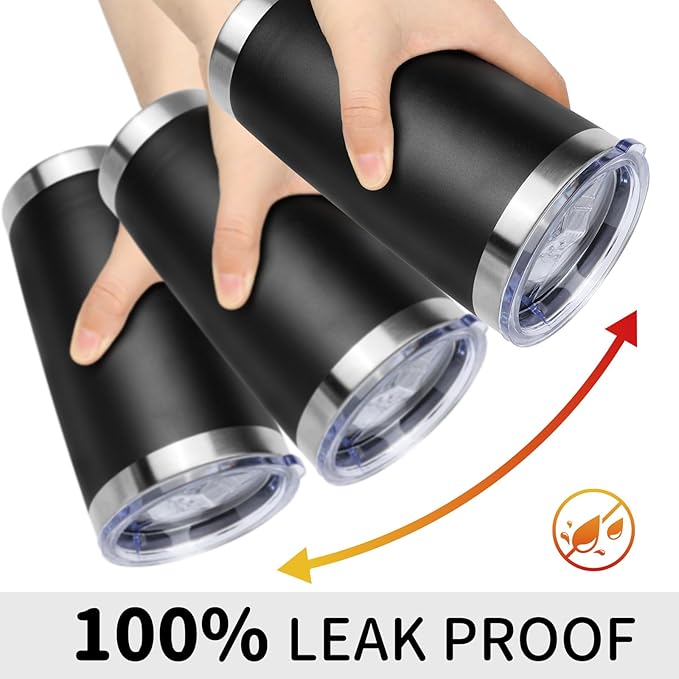 20oz Stainless Steel Tumbler Bulk with Lid, Travel Mug - Double Wall Vacuum Powder Coated Cup - Black, 12 Pack