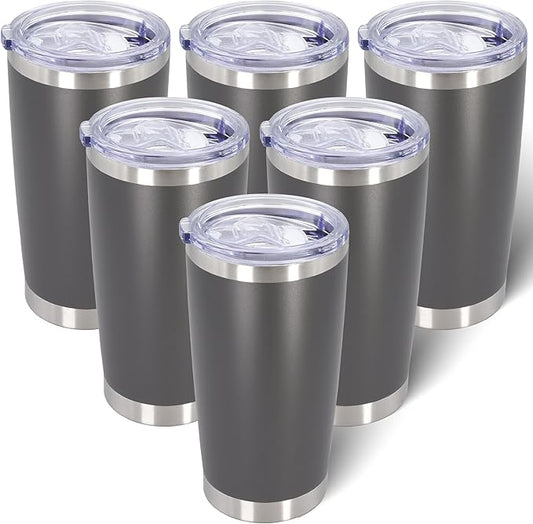 20oz Tumbler Bulk Stainless Steel Tumblers with Lid Vacuum Insulated Double Wall Travel Coffee Mug Powder Coated Tumbler Cup for Hot and Cold Drinks(Grey, 6 pack)