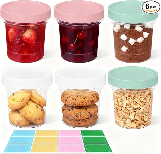 6 Pack 3.4oz Food Storage Containers, Plastic Containers with Twist Top Lid, Reusable Dishwasher Freezer Safe Airtight, Takeout Container - Ideal for Soup and More