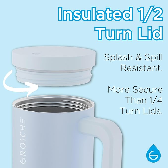 GROSCHE ASPEN 40 oz tumbler with handle and straw. Extreme insulation, classy design, built to last insulated stainless steel tumbler with handle, lid and straw - SLATE BLUE