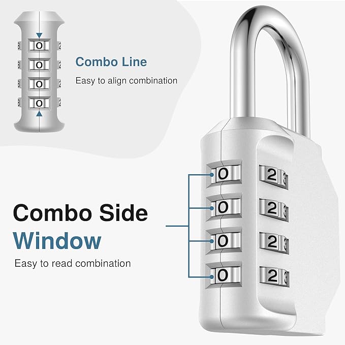 Puroma Combination Lock 4 Digit Waterproof Locker Locks Secure Outdoor Padlock for Gym Lockers, Toolboxes, Gates, Fences, Storage, Sports Locker, Cabinets (Silver)