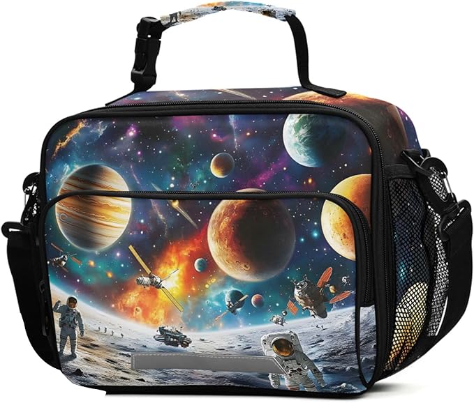 ALAZA Astronaut Kids Lunch Box Planet Lunchbox Insulated Reusable Meal Container Lunchbag with Shoulder Strap