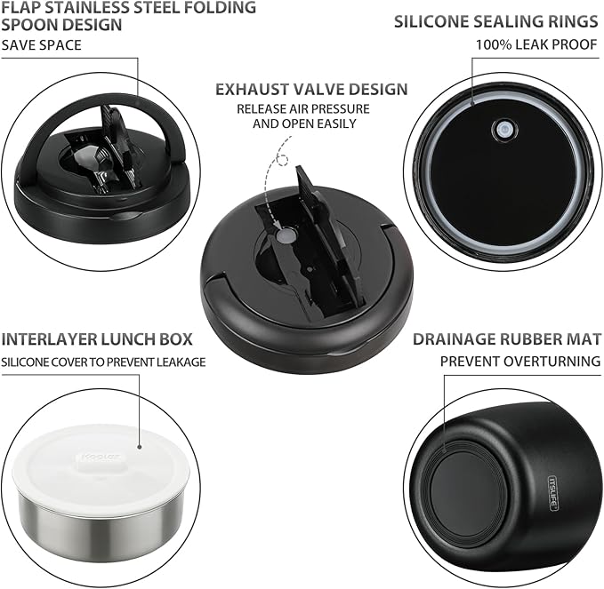 Soup Thermo for Hot Food Adults 32OZ Lunch Containers Wide Mouth Hot Food Jar Vacuum Insulated Stainless Steel Bento Box Leakproof with Spoon (Black)