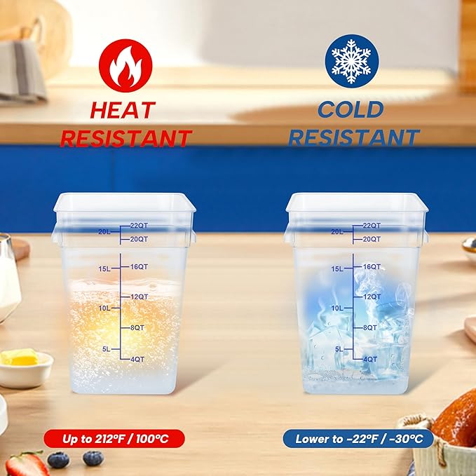 4 Pack 22 Quart Food Storage Containers with Lids, Polycarbonate Square Commercial Food Containers, NSF, Clear, New Version