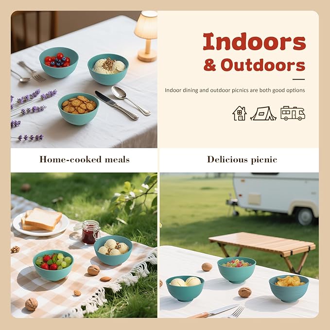 Wrova Small Wheat Straw Bowls Sets of 6,Dishwasher Safe and Microwave Safe Snack Bowls 10oz,Alternative Handy Plastic Bowls Reusable for Snack and Ice Cream.Green Series