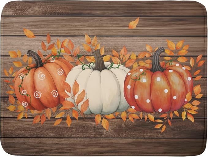 Autumn Pumpkin Dish Drying Mat Rustic Wood Dish Drainer Mats Fast Dry Microfiber Reversible Dish Drying Pad Kitchen Decoration 18x24 inch