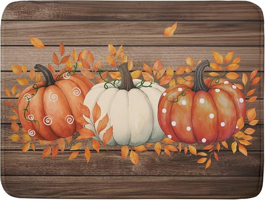 Autumn Pumpkin Dish Drying Mat Rustic Wood Dish Drainer Mats Fast Dry Microfiber Reversible Dish Drying Pad Kitchen Decoration 18x24 inch