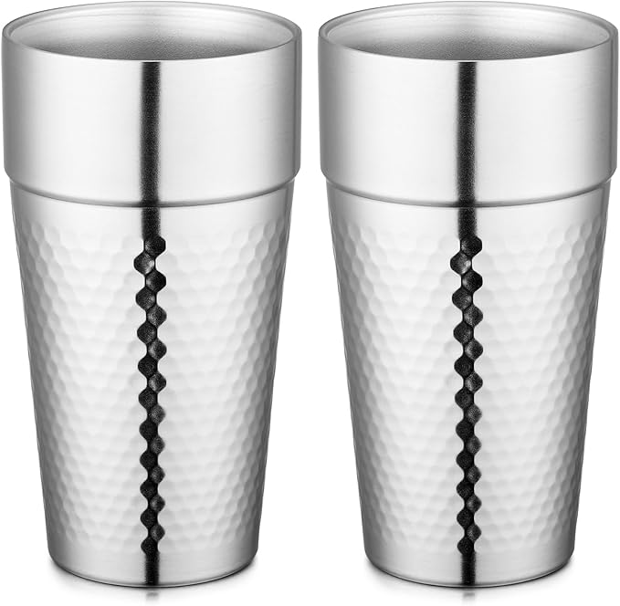 Beasea Stainless Steel Cups 19 oz, 2 Pack Large 18.6oz 550ml Stainless Steel Tumbler Stackable Double Wall Insulated Metal Drinking Glasses for Home Restaurant Office Party Camping