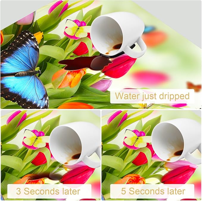 Tulips Butterflies Dish Drying Mats for Kitchen Counter Absorbent Fast Dry Dish Drainer Rack Mats for Dishes Utensils Pot and Pan, Kitchen Accessories 24"x16"
