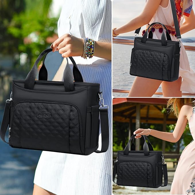 AIJIEKE Insulated Lunch Bag for Men Women, Lunch Box, Lunch Tote for Work, Large Leak Proof Cooler Bag with Removable Strap, Reusable Adult Lunchbag, Picnic, Office, Beach, Black