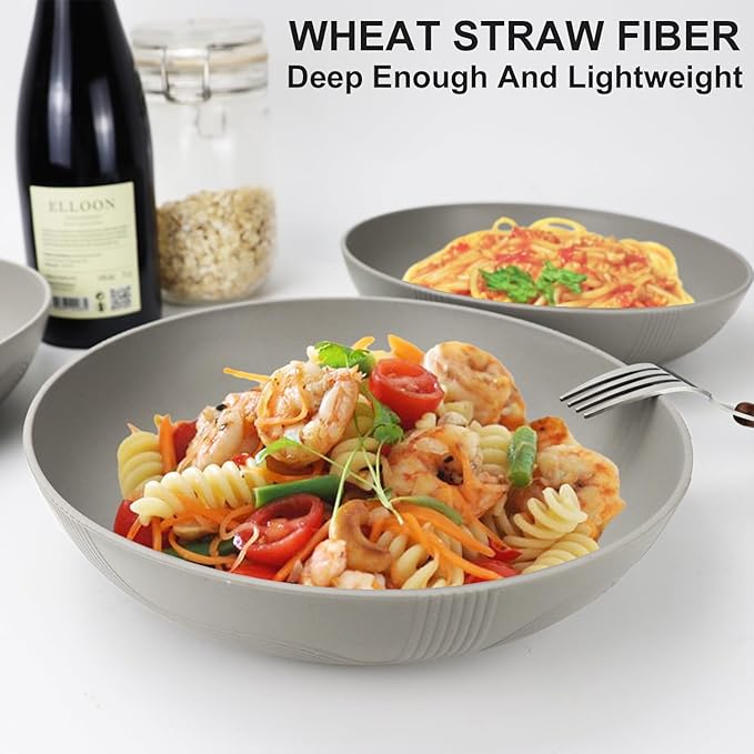 PYRMONT 65oz Wheat Straw Bowls-10 inches Large Salad Bowls Set of 6,Bowls for Kitchen,Shallow Serving Bowls,Lightweight & Unbreakable,Microwave & Dishwasher Safe,BPA-Free