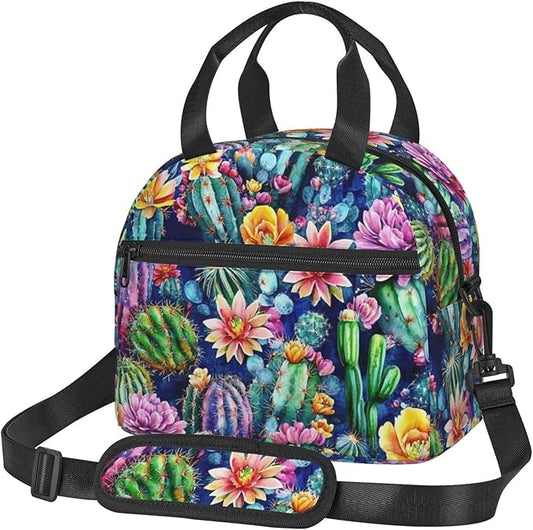Cactus Reusable Insulated Lunch Box Waterproof Lunch Bag with Detachable and Adjustable Shoulder Strap for Office Picnic or Travel