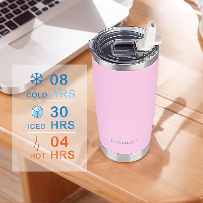 Light Pink 20 oz Stainless Steel Vacuum Insulated Tumbler with Flip Straw Lid,Durable Travel Iced Coffee Mugs Cups,Dishwasher Safe, Spill Proof,Grils Women men Friends,Easy Cleaning