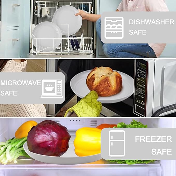 Supernal 16pcs Grey Wheat Straw Plates,Hard Plastic Plates Reusable,Unbreakable Dinner Plates,Reusable Plastic Plates,Deep Dinner Plates,Dishwasher & Microwave Safe for Camping, Picnic