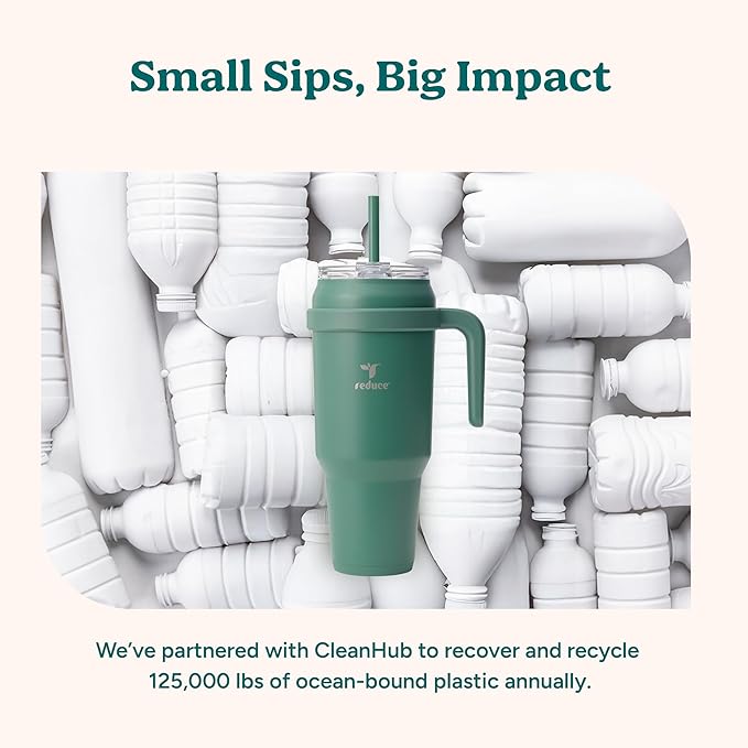 REDUCE 50 oz Stainless Steel Tumbler with Handle - Dual-Wall Vacuum Insulated Travel Mug, Sweat-Proof Lid & Reusable Straw - Keeps Drinks Cold for 24 Hrs, Fits Cupholders, Dishwasher Safe - Mocha