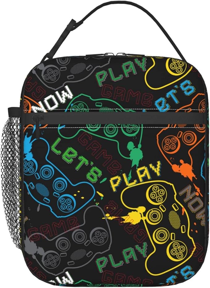 Video Game Controller Insulated Lunch Box Portable Lunch Bag with Water Bottle Holder,Reusable Lunchbox for Kids and Adults, MRLUNCHBAG-2302