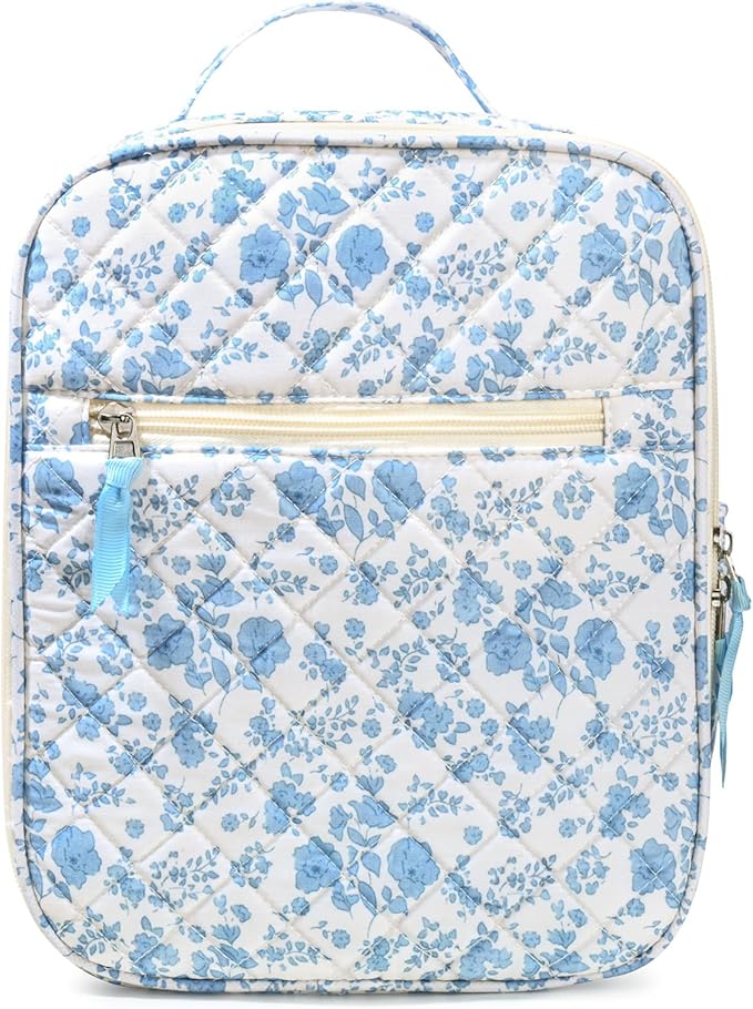 Aileam Lunch Box Lunch Bag for Women Cute Girls Insulated Womens Lunch Bag For Work Quilted Large Capacity Reusable Insulated Cooler for Work School Picnic Travel, Blue Flower