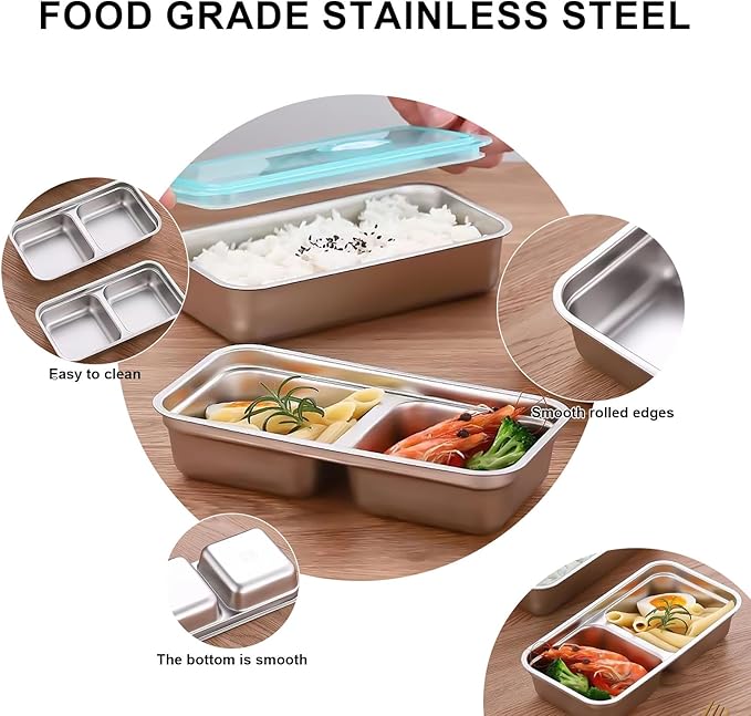4Pcs Grab and Go Snack Containers Reusable, Stainless Steel Double Compartment Snack Containers, Dishwasher-Reusable Condiment Containers with Lids, Travel & Outdoor Camping Food Storage