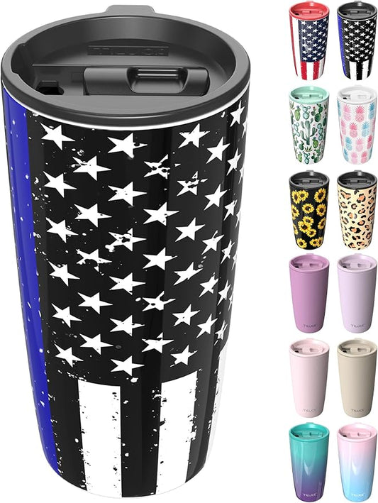 TILUCK 20 oz Tumbler with Leak-Proof Lid, Vacuum Insulated Stainless Steel Coffee Mug, Double-Walled Travel Tumbler for Hot and Cold Drinks(BlackFlag, 20oz)