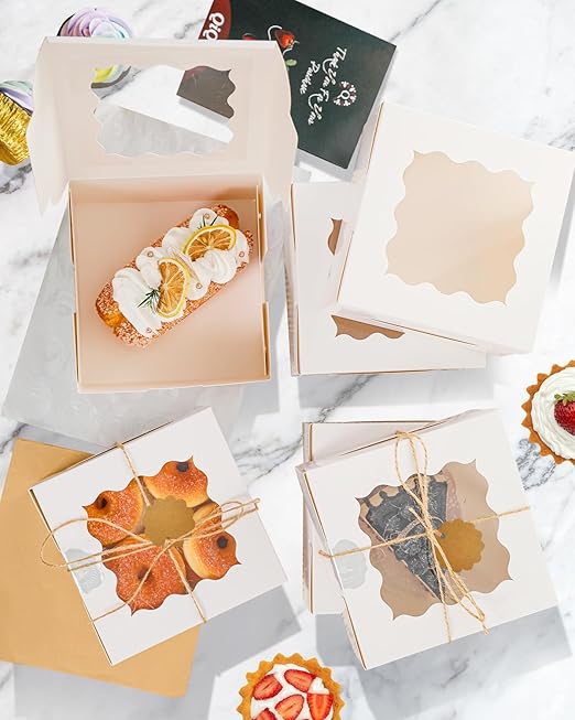 qiqee Bakery Box with Window 60packs 6x6x3 White Cookie Boxes Pastry Box for Wedding Favor Party ＆ Birthday