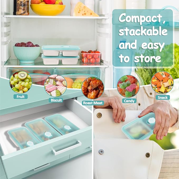 Stainless Steel Snack Containers Reusable - 4 Pack Grab and Go Snack Containers with Lids, 2 Compartment Snack Condiment Containers for Travel, Camping