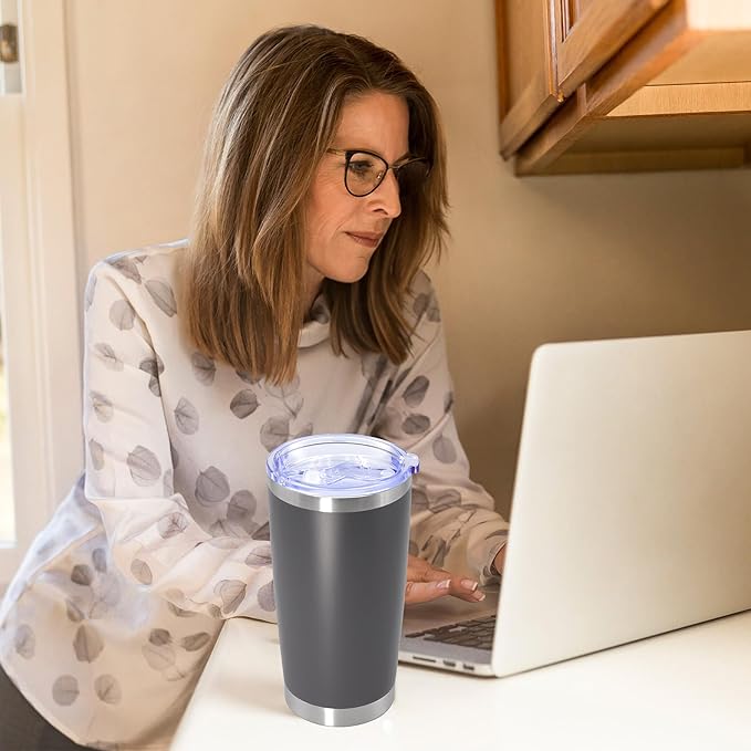 20 oz Tumbler with lid Double Wall Vacuum Insulated Tumblers Stainless Steel Coffee Mug Travel Coffee Tumbler Powder Coated Tumbler Cup Keep Hot&Cold - (Grey 1 Pack)