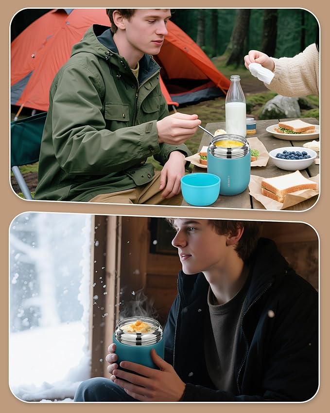 17oz Soup Thermo for Hot Food Adults Insulated Food Jar Thermo Hot Food Lunch Container Wide Mouth Stainless Steel Lunch Box for Kids with Folding Spoon Cleaning Brush Peacock Blue